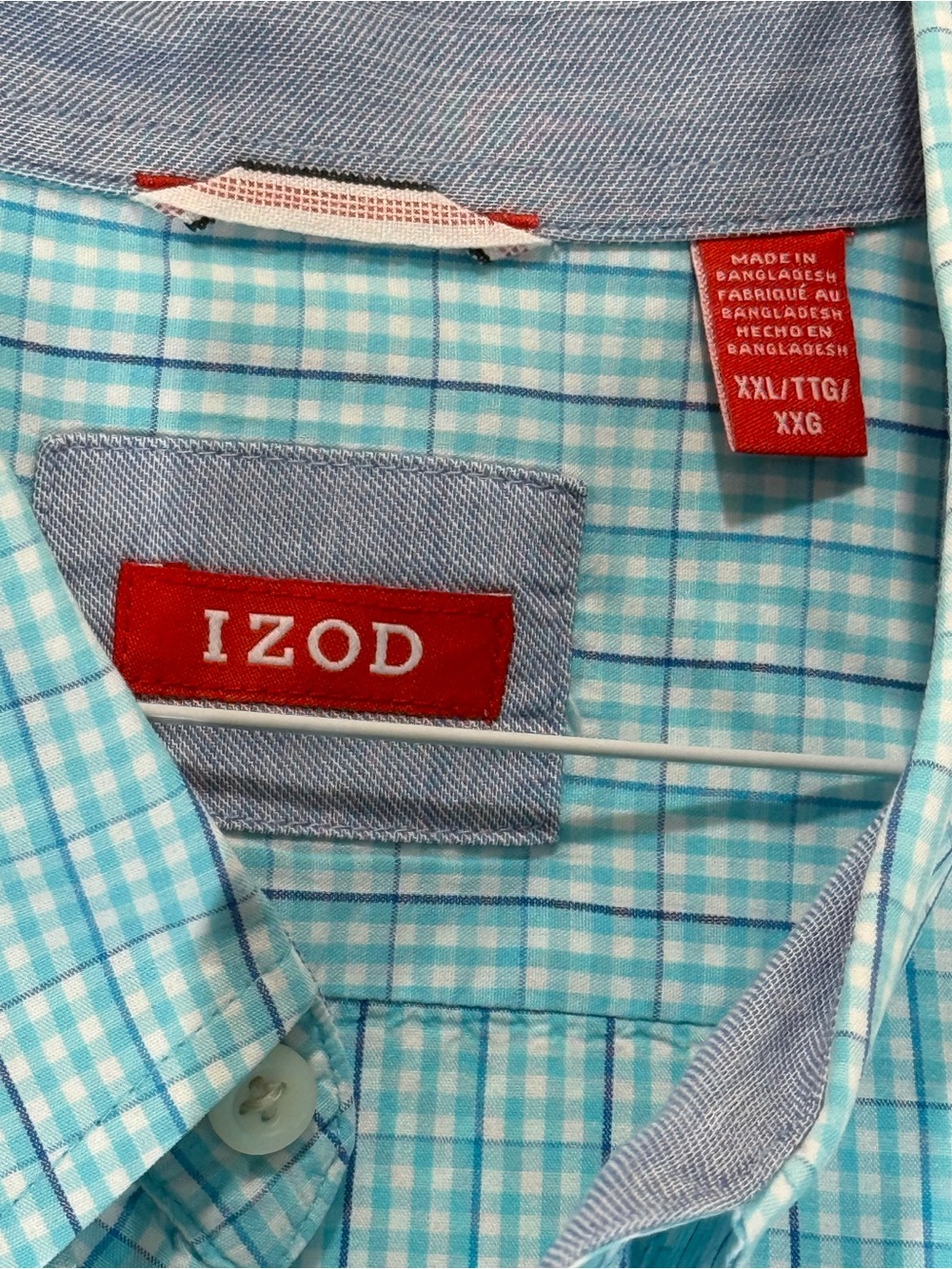 Izod Aqua and White Gingham Button-Down Shirt